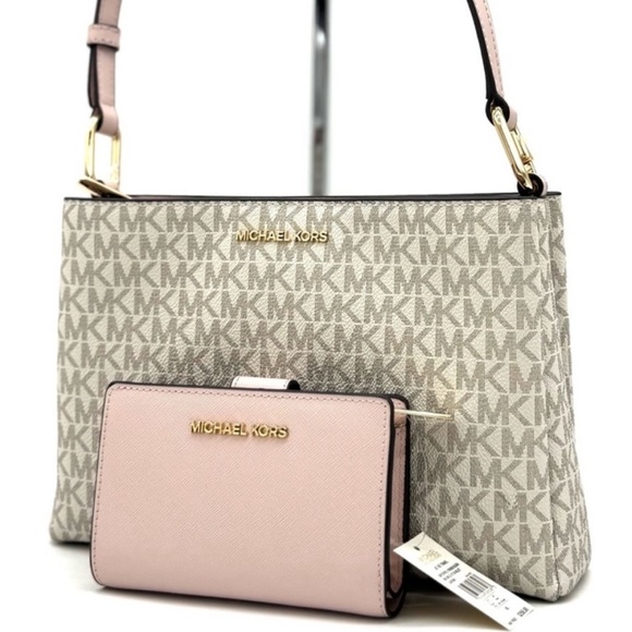 Michael Kors Trisha Triple Compartment Crossbody Bag & Bifold Zip Chain Wallet - Picture 1 of 13